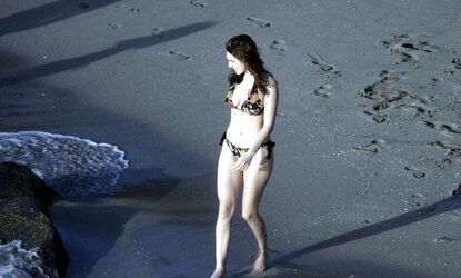 Kelly Brook in Bathing Suit on the Beach in St Barth