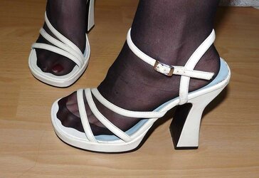Wifes white sandals high-heeled slippers tights