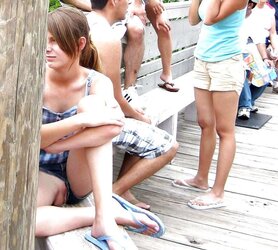Cocksluts upskirt and bare on benches