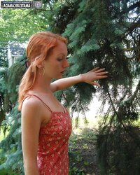Upskirt redhead outdoors in white undies