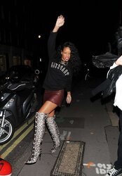RIHANNA leather micro-skirt in London GAMS