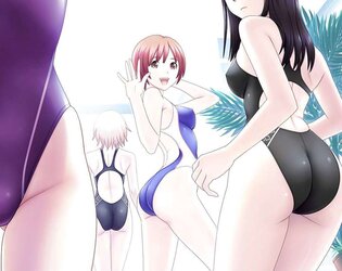 Anime femmes on one-chunk bikinis