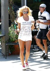 Pamela Anderson LONG-LEGGED BUM at Starbucks in Malibu