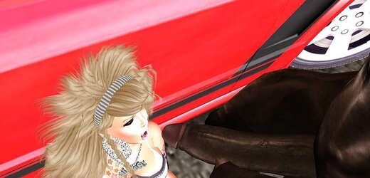 Ash-Blonde German Barbie Pummels Massive Dark-Hued Man Rod On Car In Public