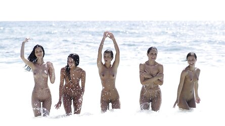 5 bare women at the beach