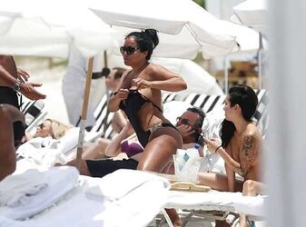 Kiara Mia and Her Buddy Bra-Less on the Beach in Miami