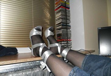 My wifey soles in ebony tights and high high-heeled slippers