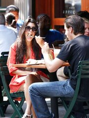 Kourtney Kardashian upskirts while having lunch at Bar Pitt
